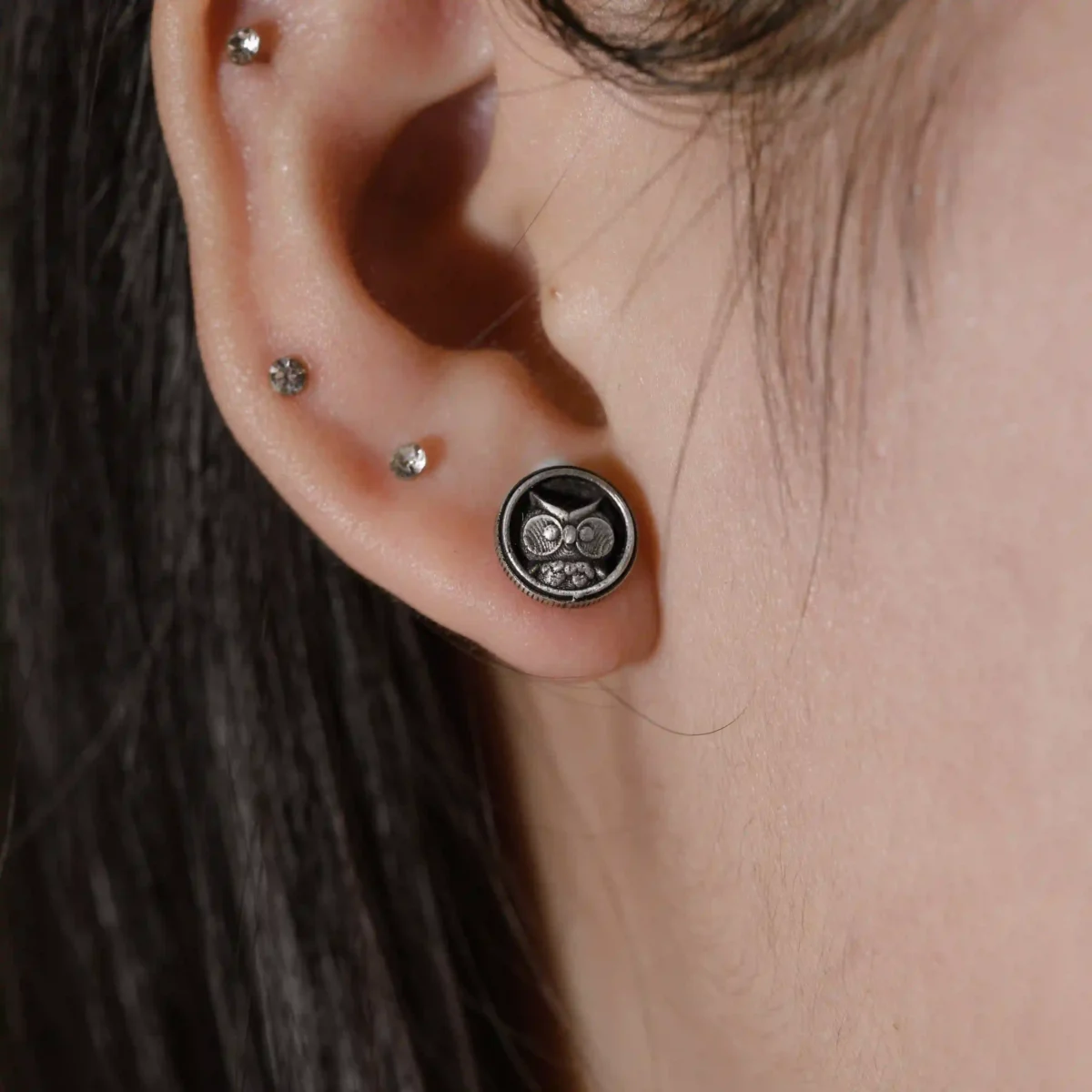 Alternative view of Khuyên tai bạc s925 Nami Space Cú mèo Viền ER0051