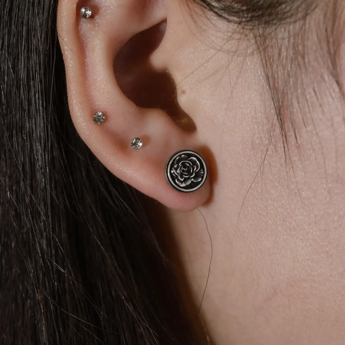 Alternative view of Khuyên tai bạc s925 Nami Space Rosy Viền ER0041